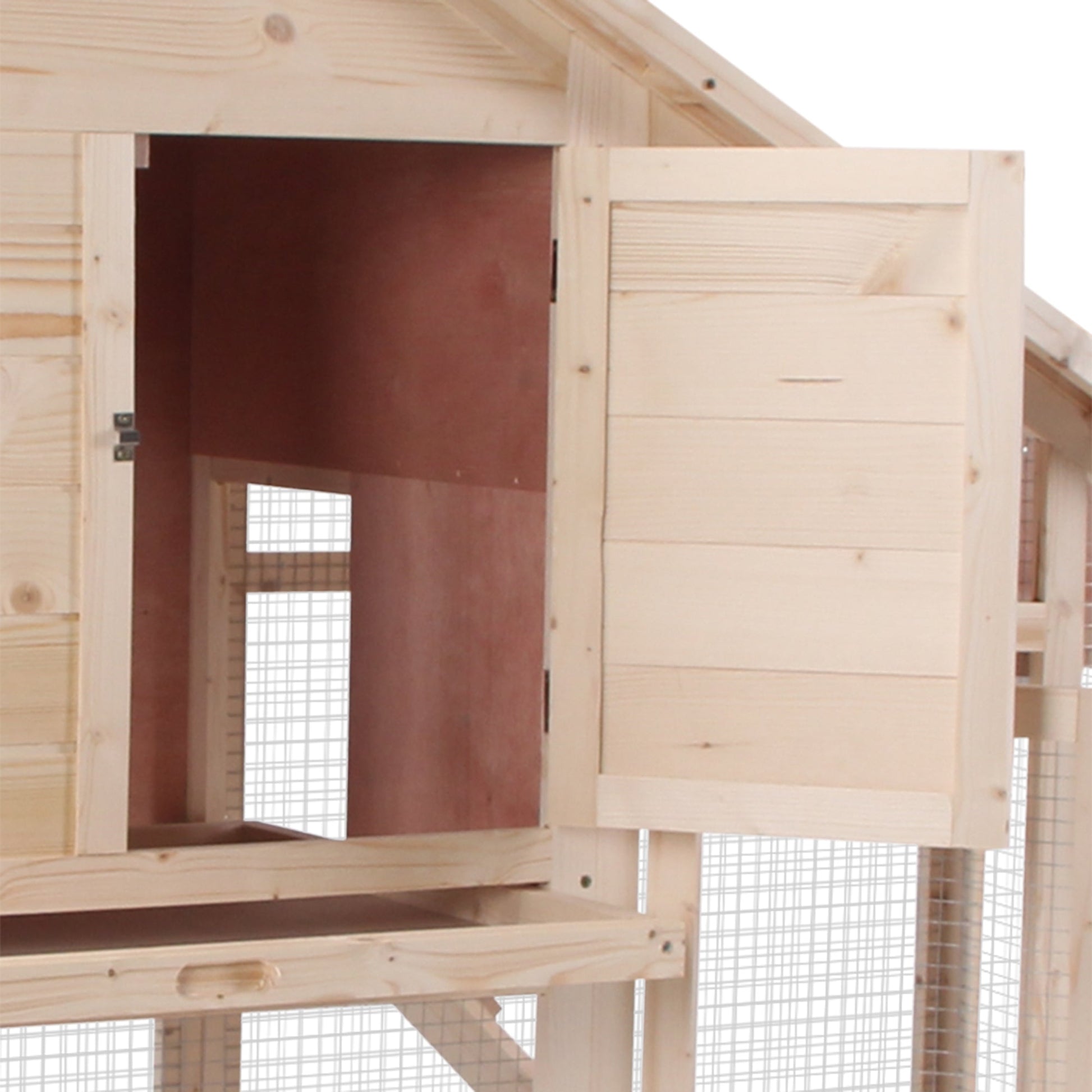 KFX-0151229 56" Wooden 2-Tier Rabbit Hutch with Enclosed Living Space and Ramp Access