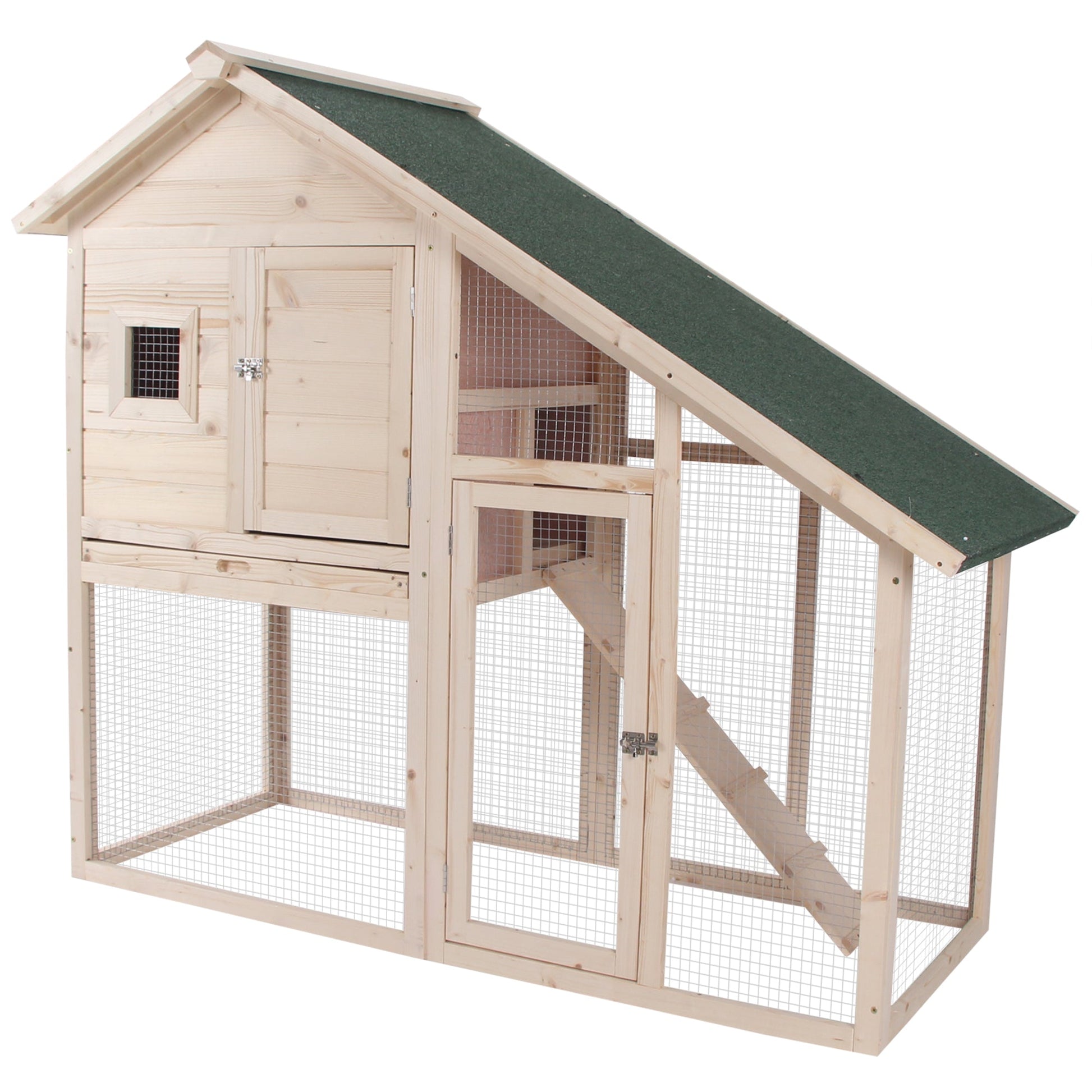 KFX-0151229 56" Wooden 2-Tier Rabbit Hutch with Enclosed Living Space and Ramp Access