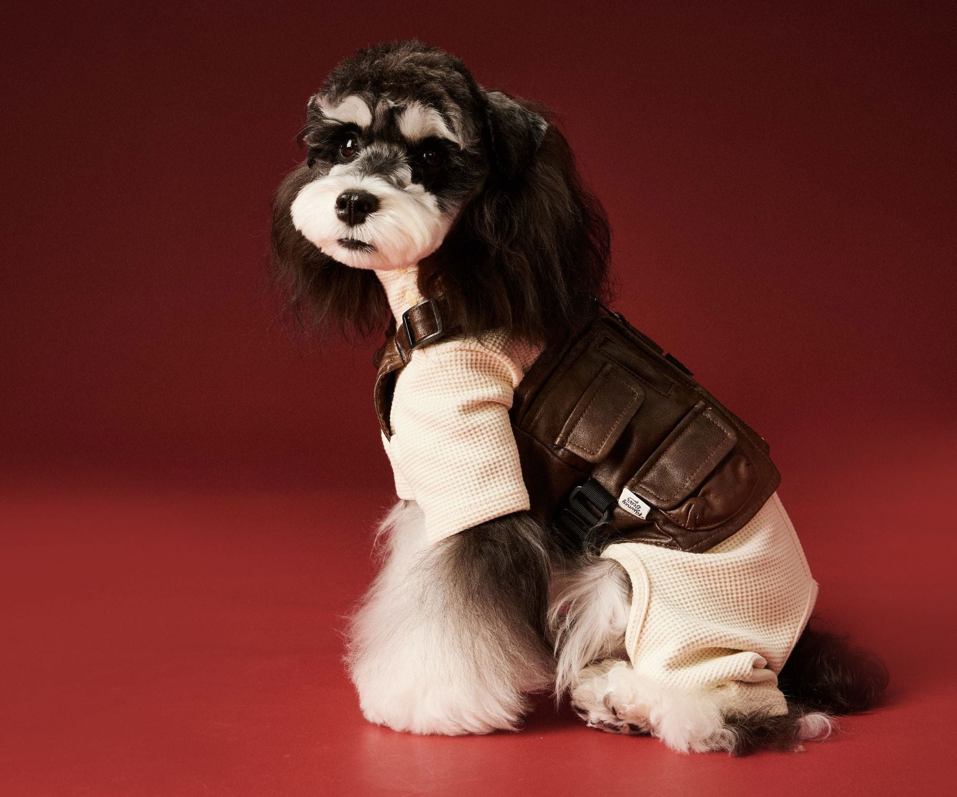 KFX-0152125 Cozy Waffle Four-Legged Pet Clothing for Autumn and Winter in Beige and Navy Blue