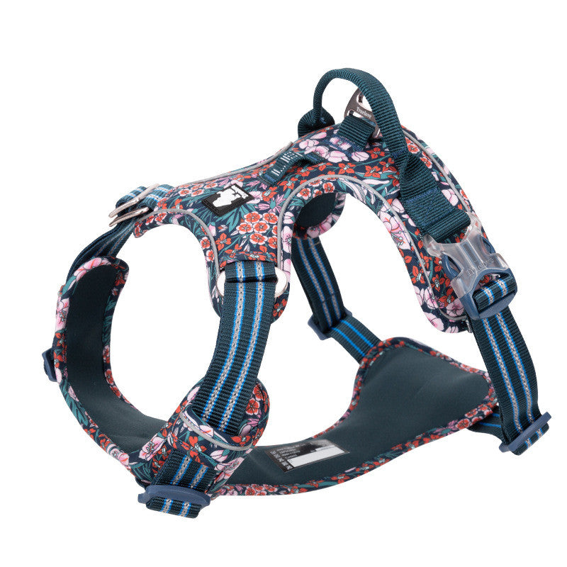KFX-0152637 Floral Pattern Nylon Dog Leash Vest Harness - Multiple Sizes Available