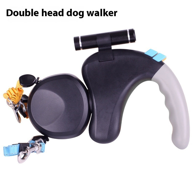 KFX-0153149 Double-Headed Dog Walker with Traction Rope - Durable ABS Design in Black and Gray