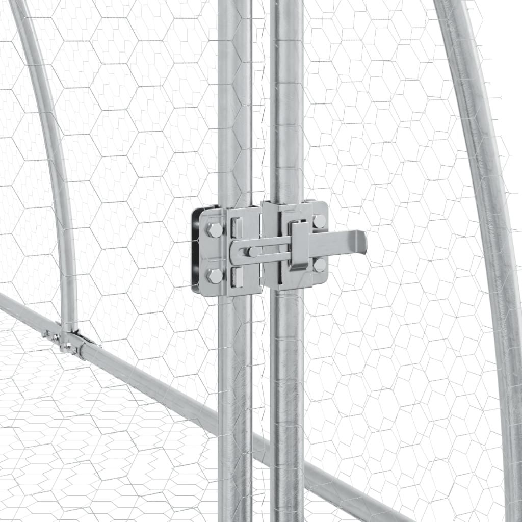 KFX-0154941 Spacious Silver Galvanized Steel Rabbit Hutch with Secure Locking Door