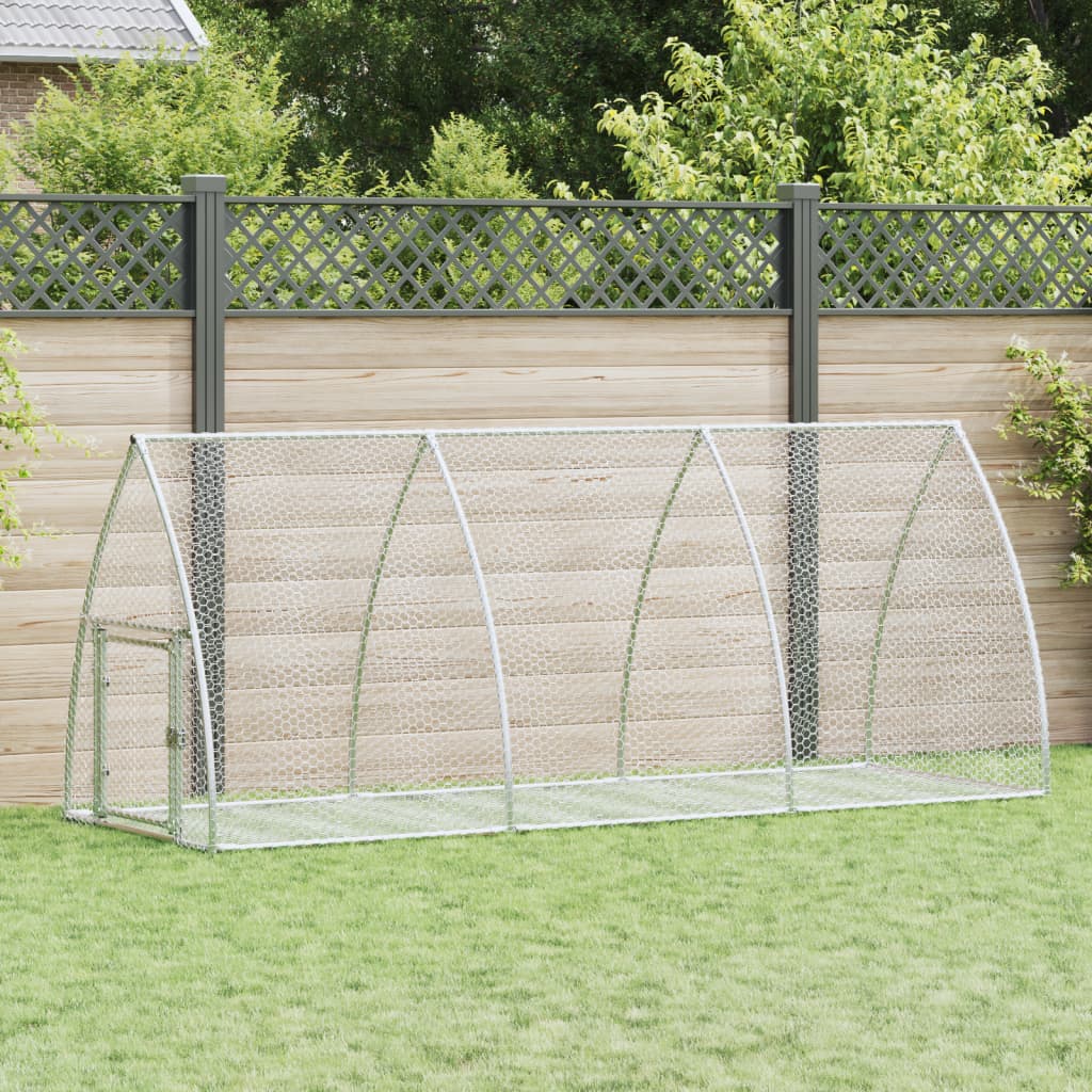 KFX-0154941 Spacious Silver Galvanized Steel Rabbit Hutch with Secure Locking Door