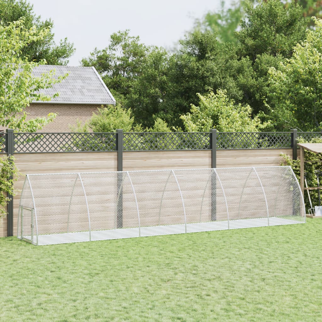 KFX-0154941 Spacious Silver Galvanized Steel Rabbit Hutch with Secure Locking Door