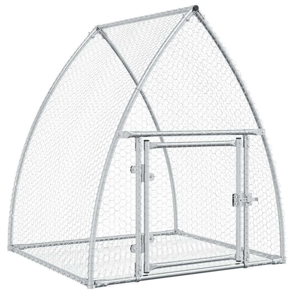 KFX-0154941 Spacious Silver Galvanized Steel Rabbit Hutch with Secure Locking Door