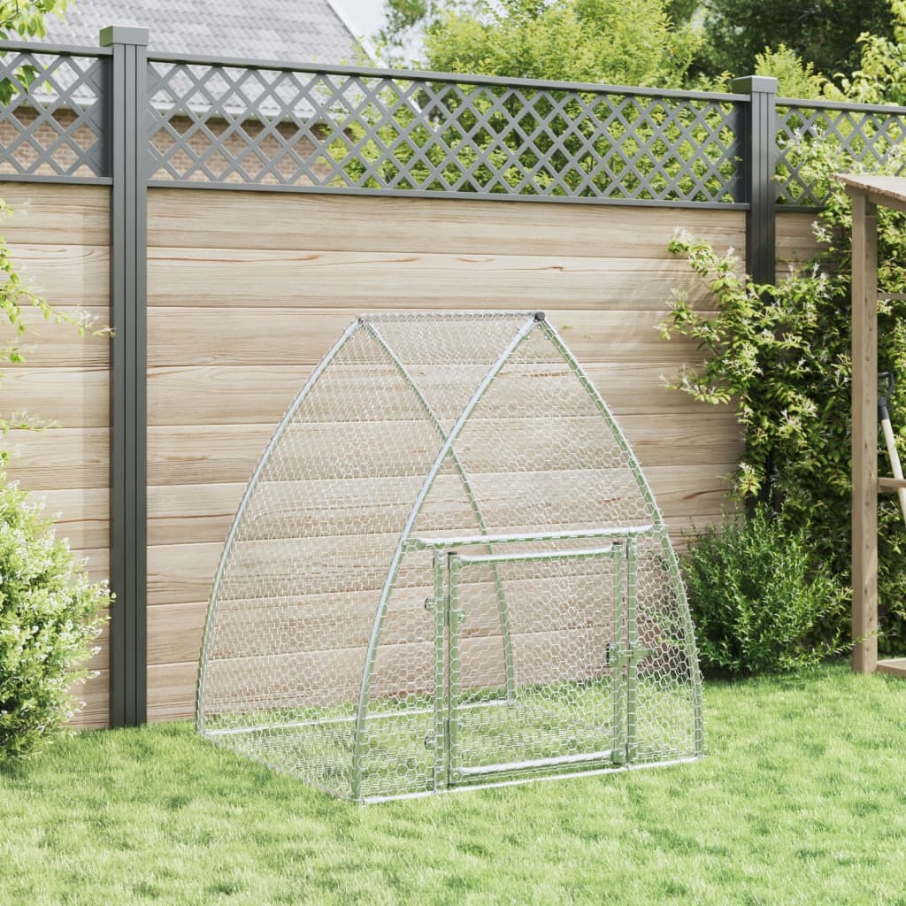 KFX-0154941 Spacious Silver Galvanized Steel Rabbit Hutch with Secure Locking Door