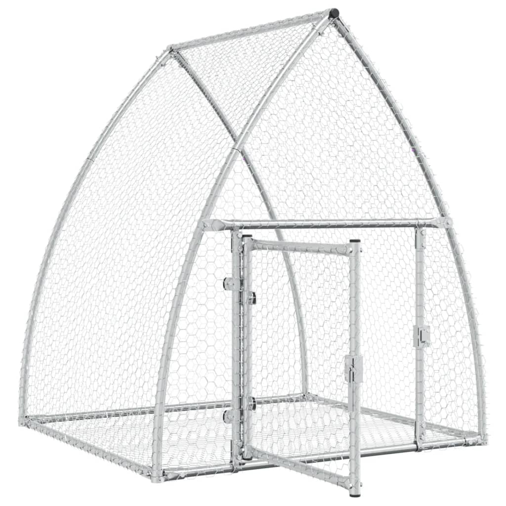 KFX-0154941 Spacious Silver Galvanized Steel Rabbit Hutch with Secure Locking Door