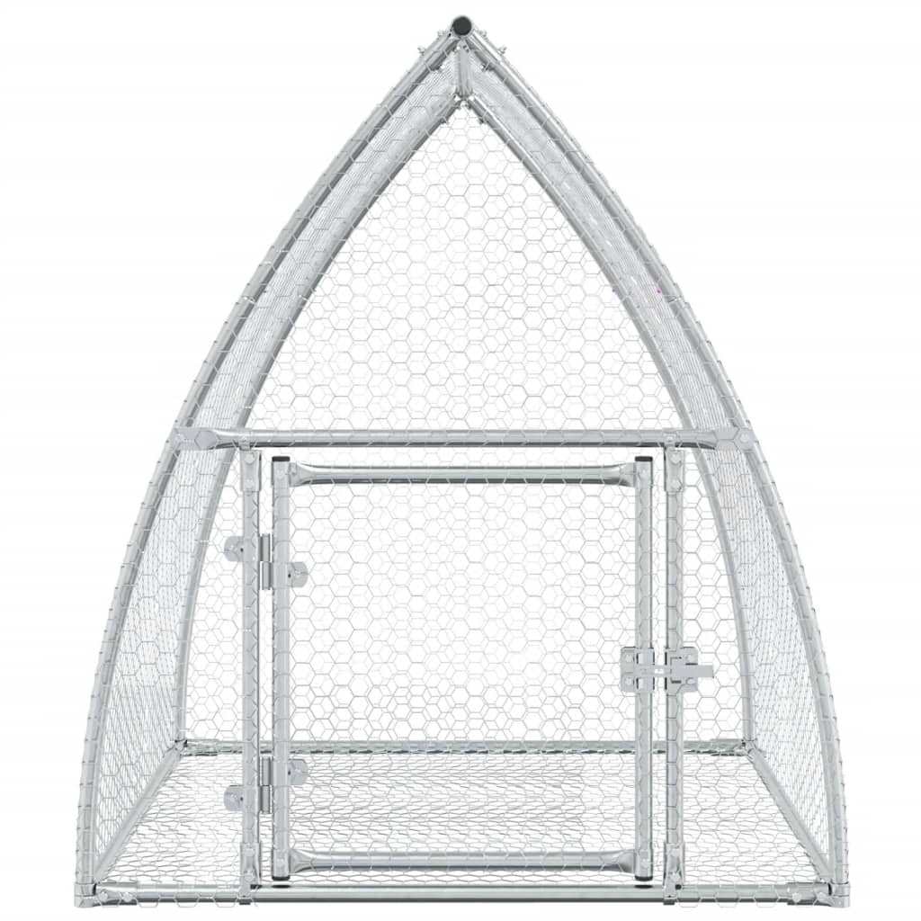KFX-0154941 Spacious Silver Galvanized Steel Rabbit Hutch with Secure Locking Door