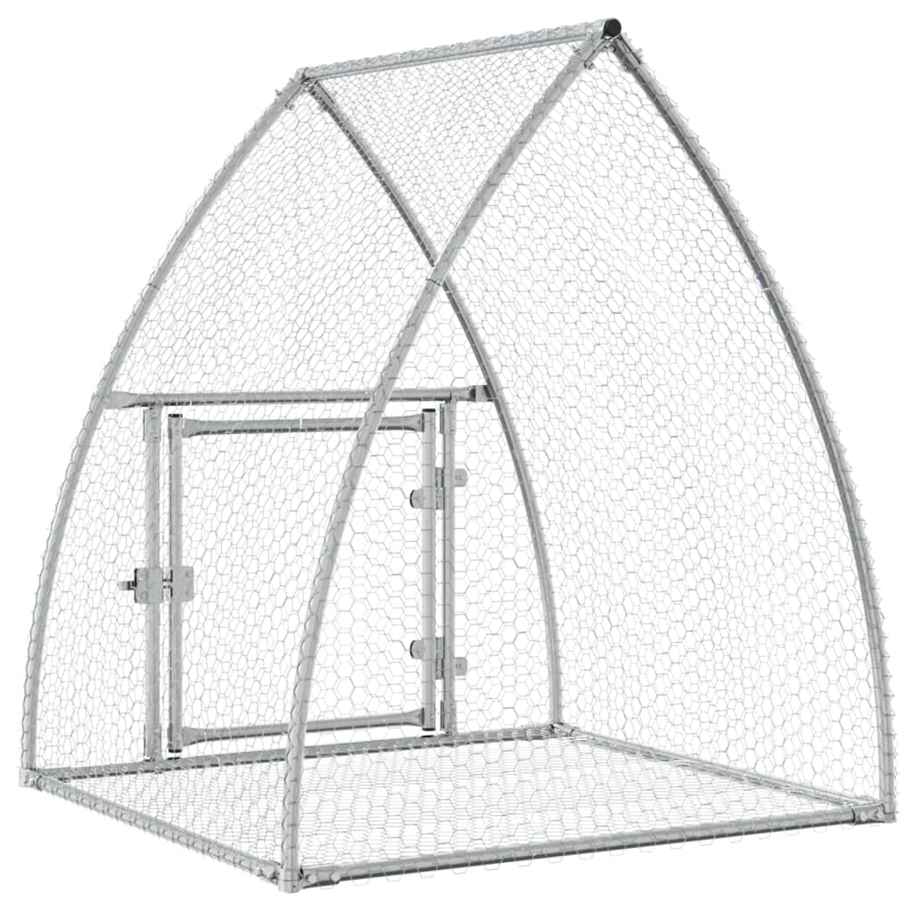 KFX-0154941 Spacious Silver Galvanized Steel Rabbit Hutch with Secure Locking Door