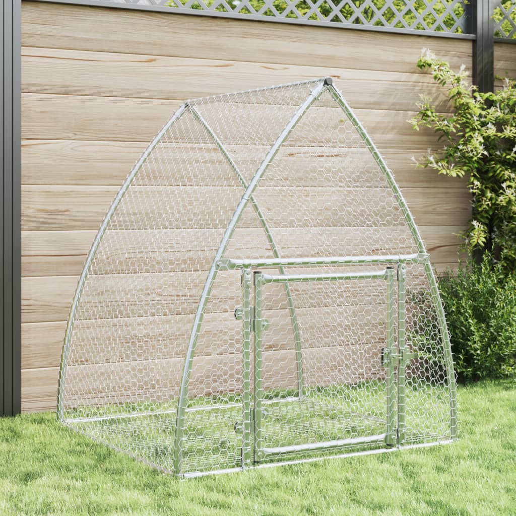 KFX-0154941 Spacious Silver Galvanized Steel Rabbit Hutch with Secure Locking Door