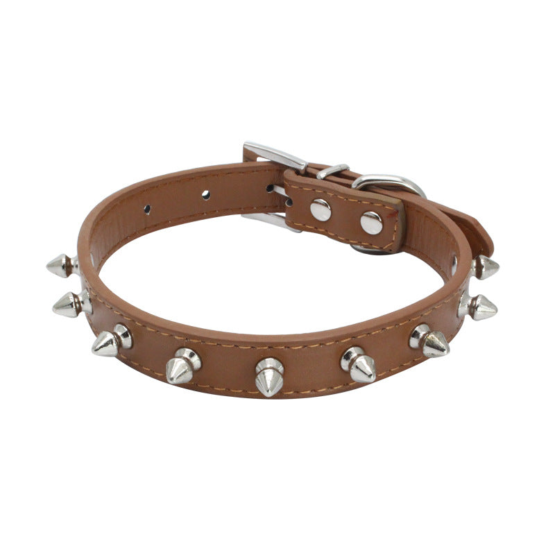 KFX-0155325 Durable Anti-Bite Rivet Leather Dog Collar and Leash in Multiple Colors for Small and Medium Pets
