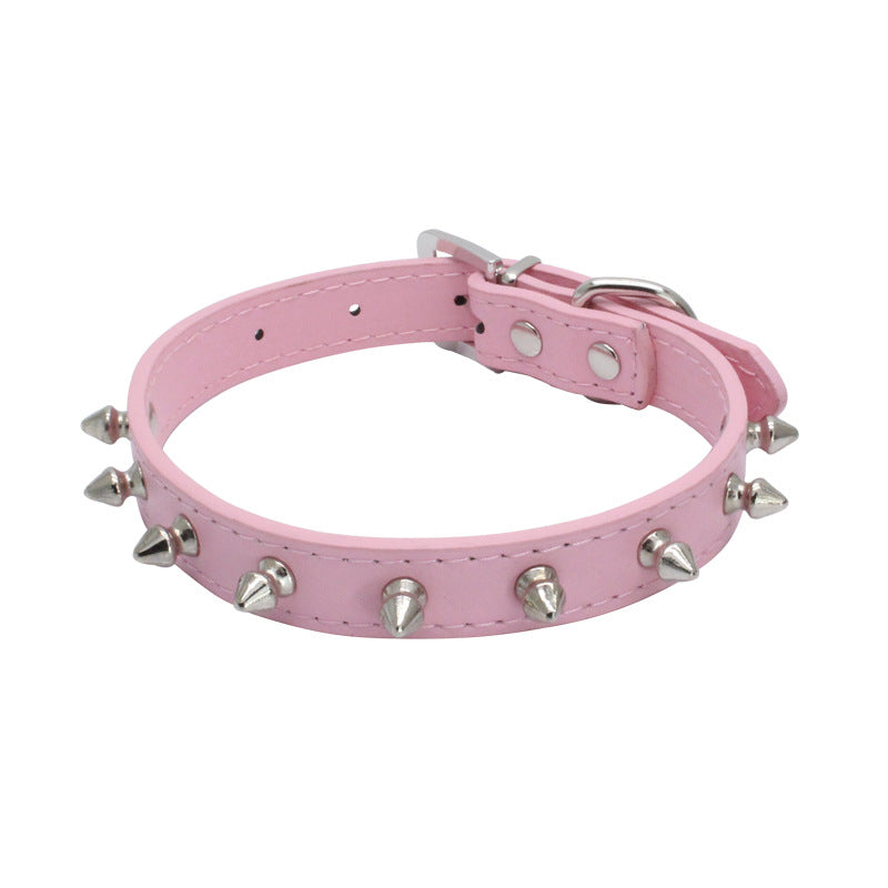 KFX-0155325 Durable Anti-Bite Rivet Leather Dog Collar and Leash in Multiple Colors for Small and Medium Pets