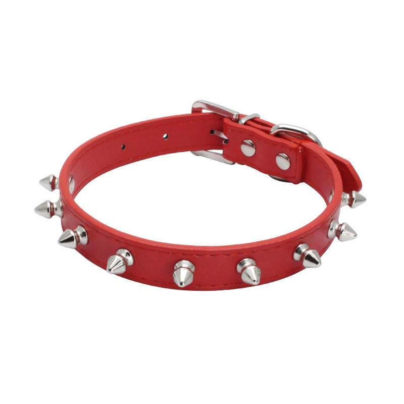 KFX-0155325 Durable Anti-Bite Rivet Leather Dog Collar and Leash in Multiple Colors for Small and Medium Pets