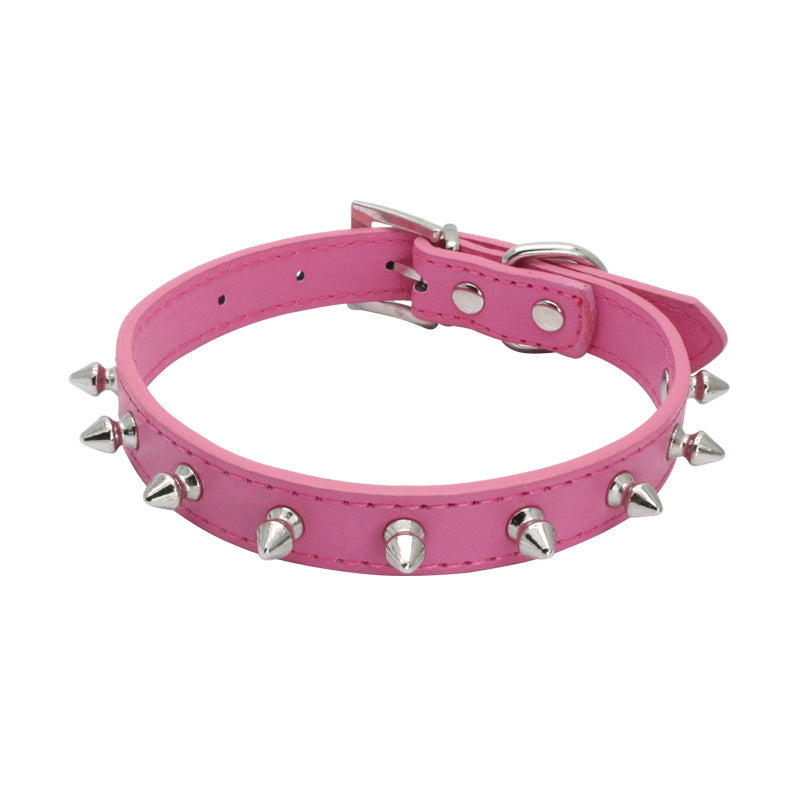 KFX-0155325 Durable Anti-Bite Rivet Leather Dog Collar and Leash in Multiple Colors for Small and Medium Pets