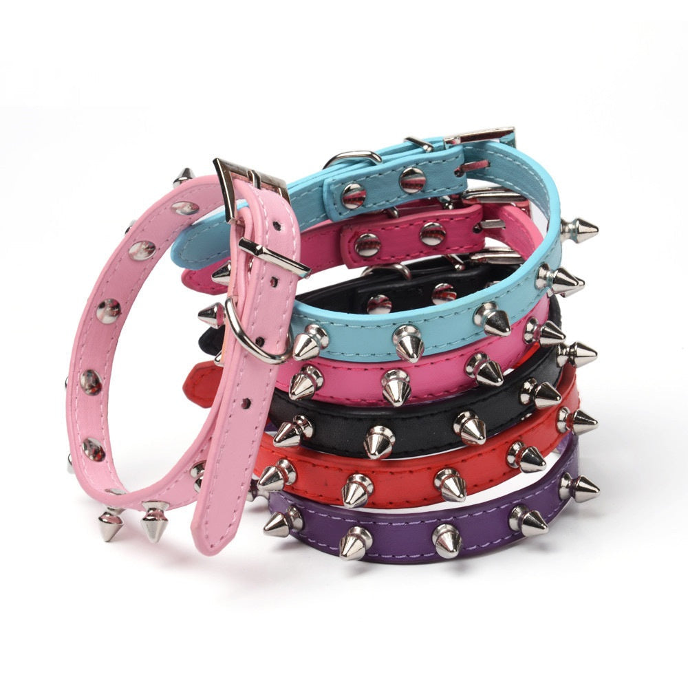 KFX-0155325 Durable Anti-Bite Rivet Leather Dog Collar and Leash in Multiple Colors for Small and Medium Pets