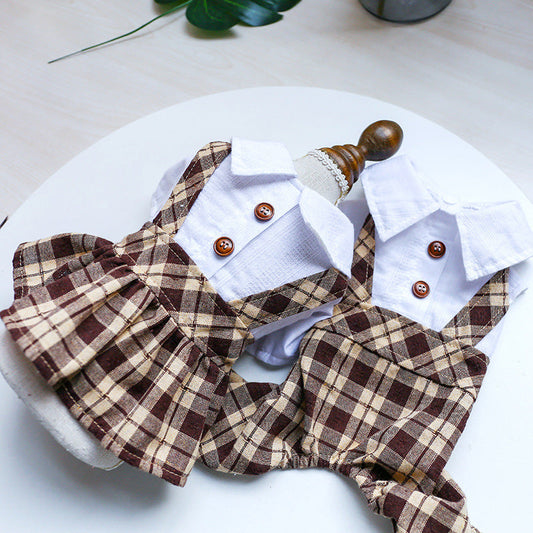 KFX-0155709 Coffee Lattice Suspenders Skirt for Dogs and Cats in Multiple Sizes