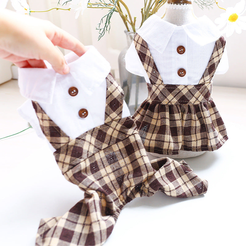 KFX-0155709 Coffee Lattice Suspenders Skirt for Dogs and Cats in Multiple Sizes