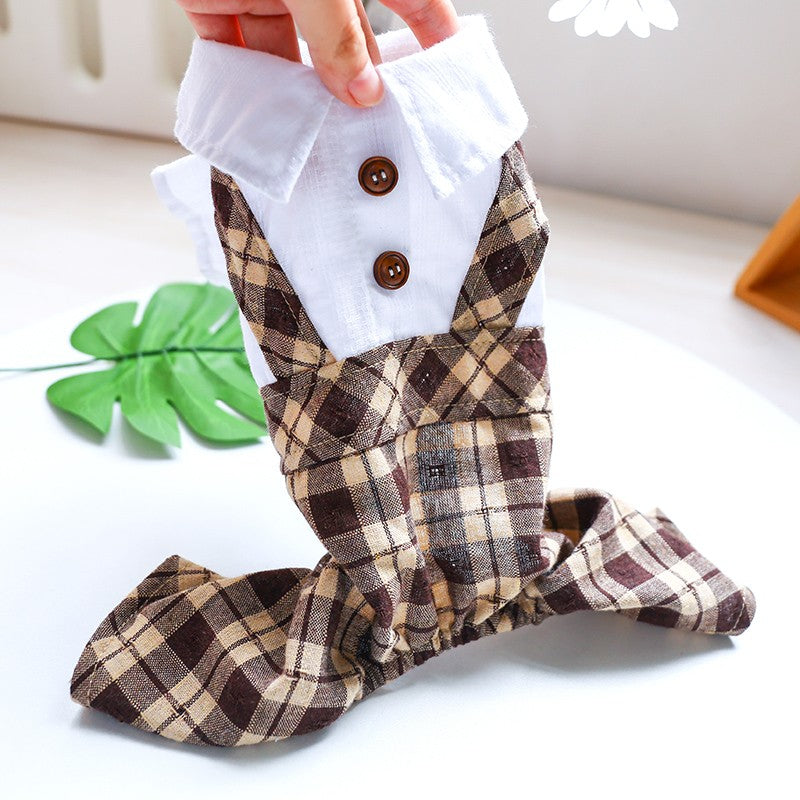 KFX-0155709 Coffee Lattice Suspenders Skirt for Dogs and Cats in Multiple Sizes