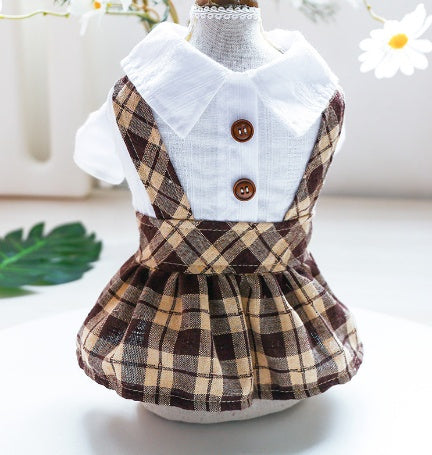 KFX-0155709 Coffee Lattice Suspenders Skirt for Dogs and Cats in Multiple Sizes