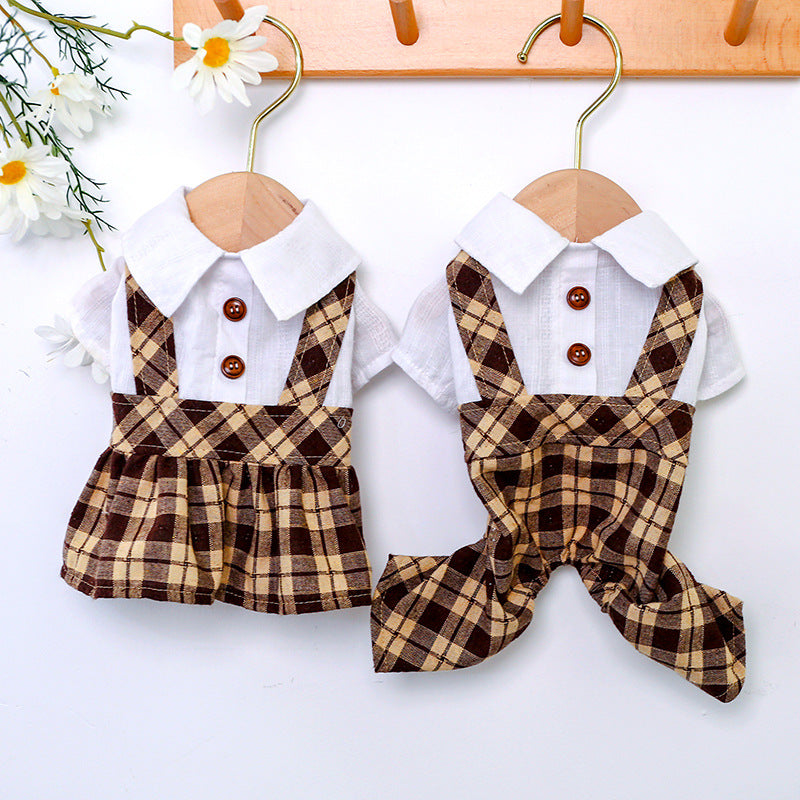 KFX-0155709 Coffee Lattice Suspenders Skirt for Dogs and Cats in Multiple Sizes