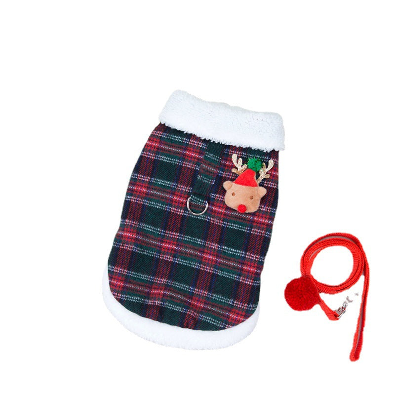 KFX-0157757 Cozy Christmas Plaid Vest for Pets with Leash - Cotton-Padded and Stylish