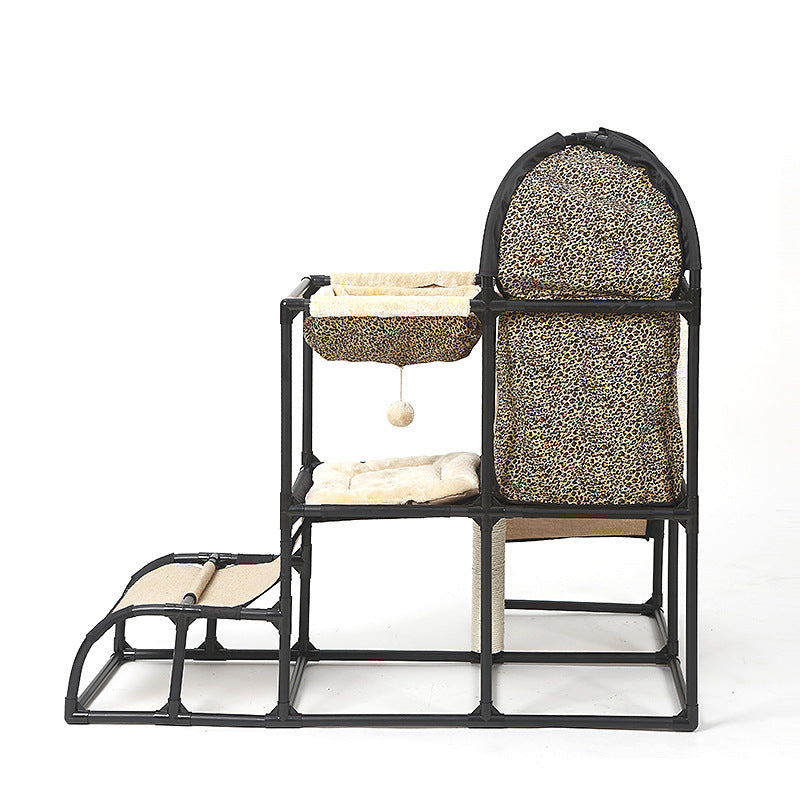 KFX-0162365 Multi-Purpose Cat Climbing Frame with Sisal Rope and Nest, 107x80x120 cm, Durable PVC and ABS Materials