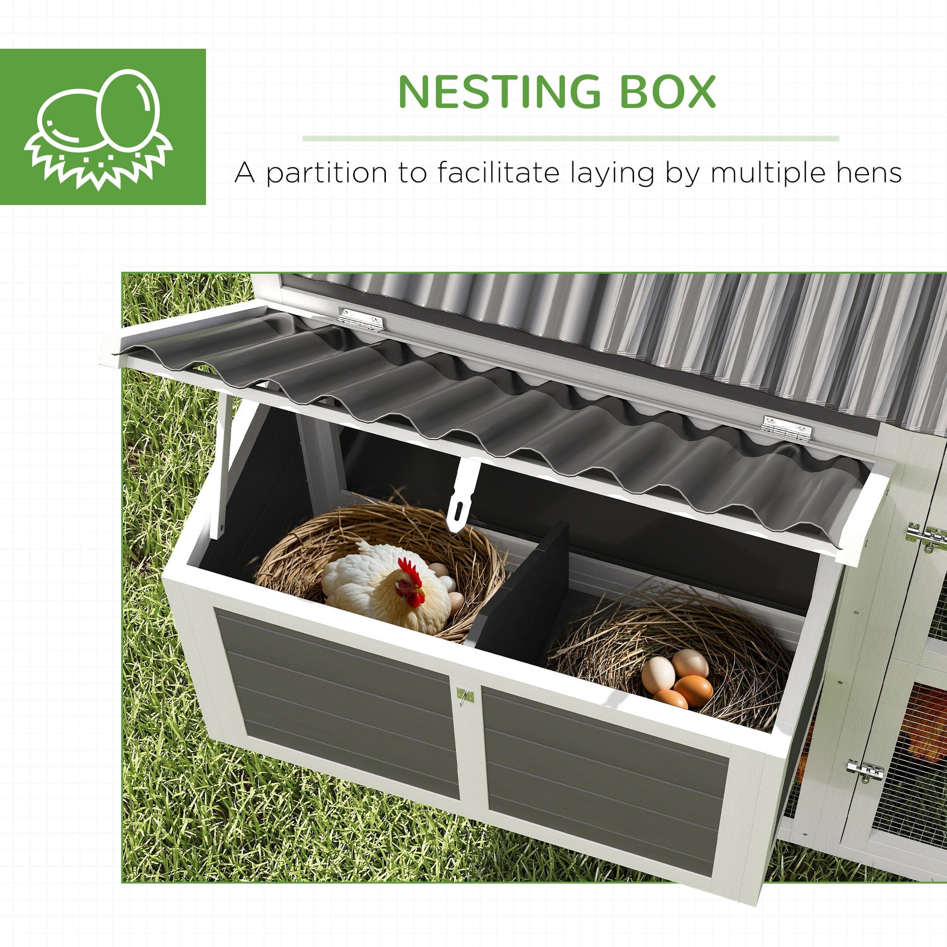KFX-0162749 Spacious Gray Wooden Chicken Coop with Run, Nesting Boxes, Roosting Bars, and Easy-Clean Tray for 6-8 Chickens