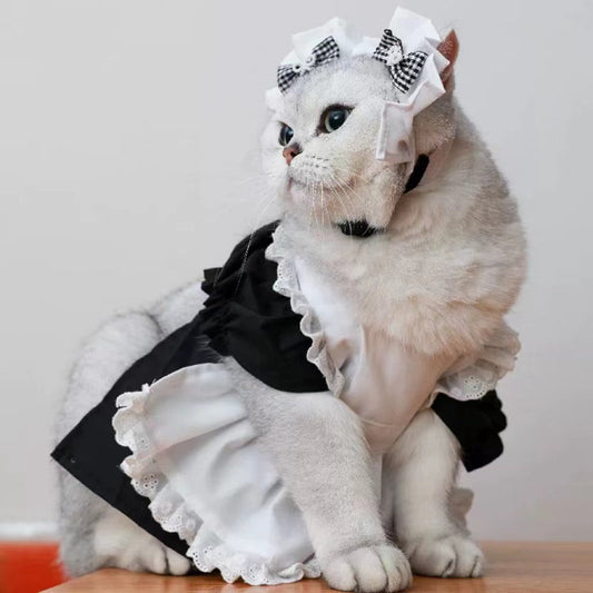 KFX-0163261 Cute Cat Princess Dress Set with Headwear and Skirt for Pets, Size M (8-15 lbs)