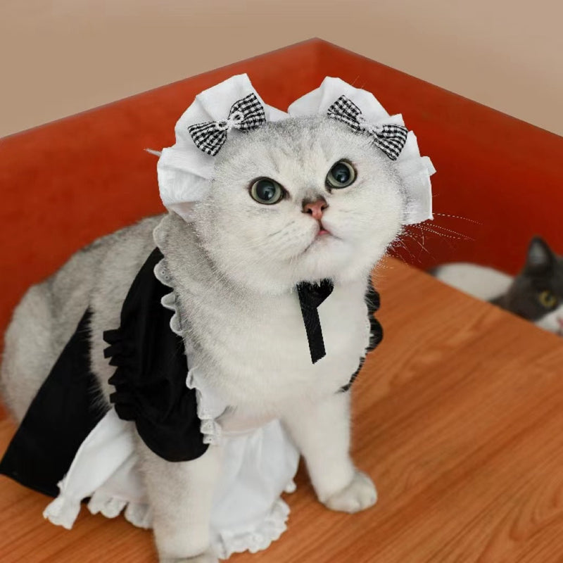 KFX-0163261 Cute Cat Princess Dress Set with Headwear and Skirt for Pets, Size M (8-15 lbs)