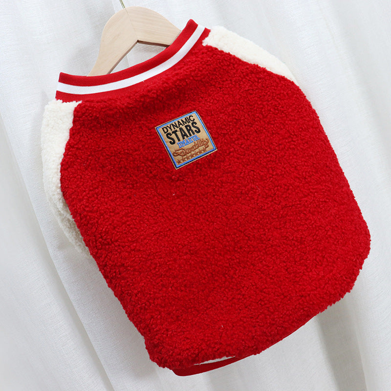 KFX-0167229 Quilted Padded Pet Dog Coat with Lamb Fur, Available in Green and Red, Sizes M to 2XL