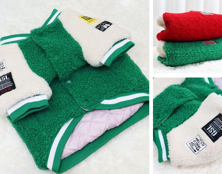 KFX-0167229 Quilted Padded Pet Dog Coat with Lamb Fur, Available in Green and Red, Sizes M to 2XL