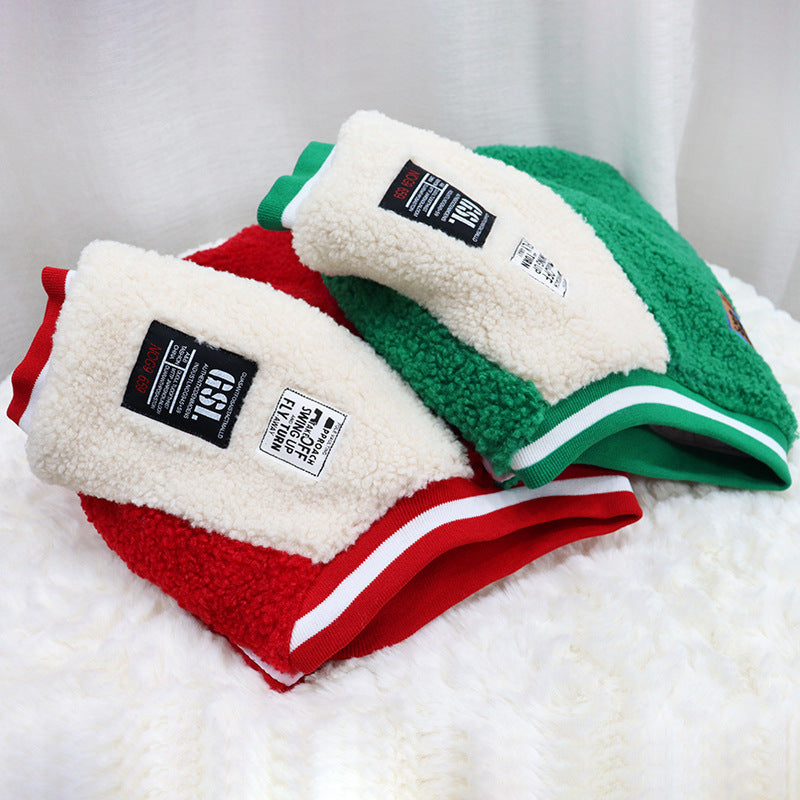 KFX-0167229 Quilted Padded Pet Dog Coat with Lamb Fur, Available in Green and Red, Sizes M to 2XL