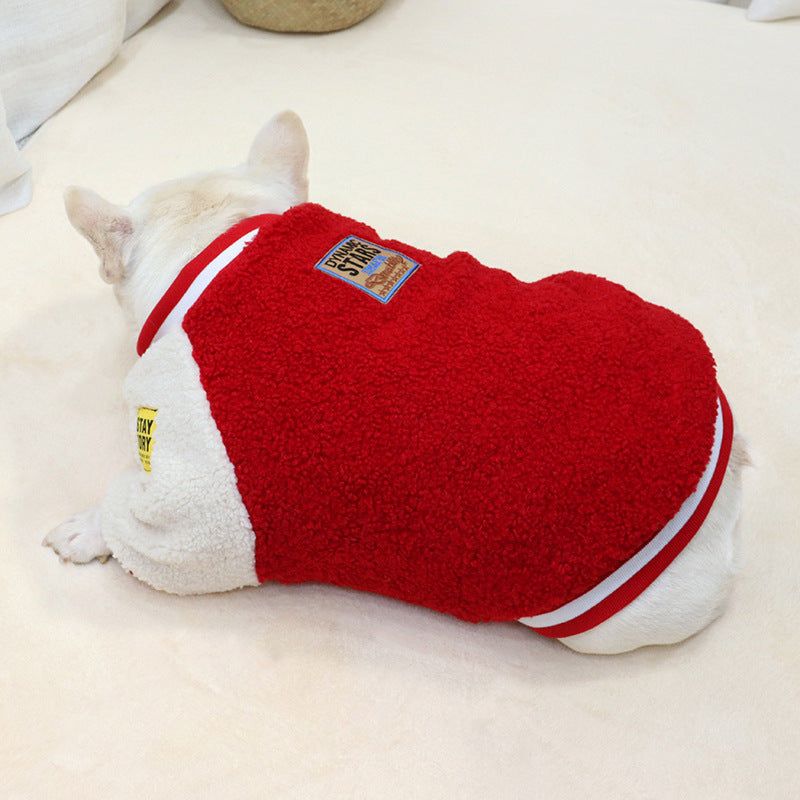 KFX-0167229 Quilted Padded Pet Dog Coat with Lamb Fur, Available in Green and Red, Sizes M to 2XL