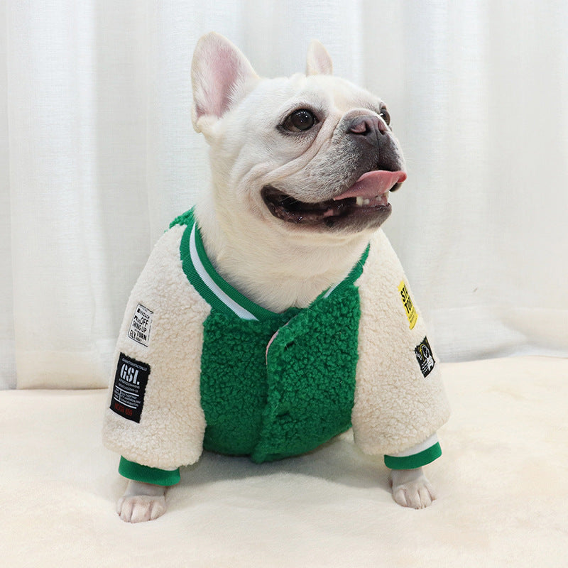KFX-0167229 Quilted Padded Pet Dog Coat with Lamb Fur, Available in Green and Red, Sizes M to 2XL
