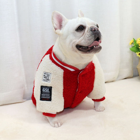 KFX-0167229 Quilted Padded Pet Dog Coat with Lamb Fur, Available in Green and Red, Sizes M to 2XL