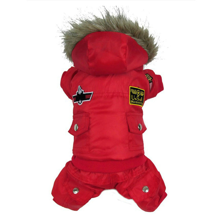 KFX-0169405 Autumn and Winter Thickened Cotton Pet Clothes in Red, Blue, and Coffee Colors