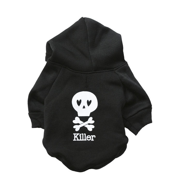 KFX-0172989 Hooded Pet T-Shirt Costume for Dogs with Black Skull Design, Fleece Material, Sizes XS to XXL