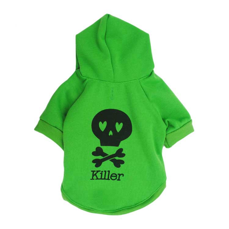 KFX-0172989 Hooded Pet T-Shirt Costume for Dogs with Black Skull Design, Fleece Material, Sizes XS to XXL