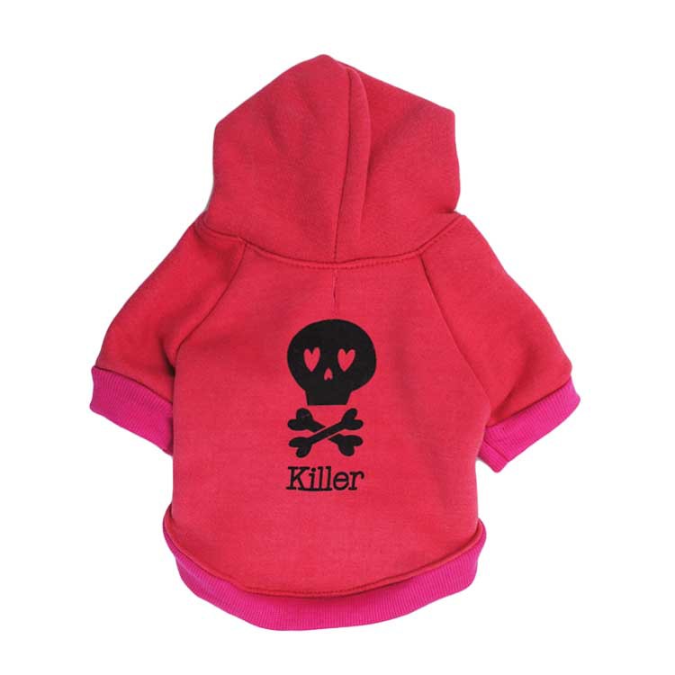 KFX-0172989 Hooded Pet T-Shirt Costume for Dogs with Black Skull Design, Fleece Material, Sizes XS to XXL
