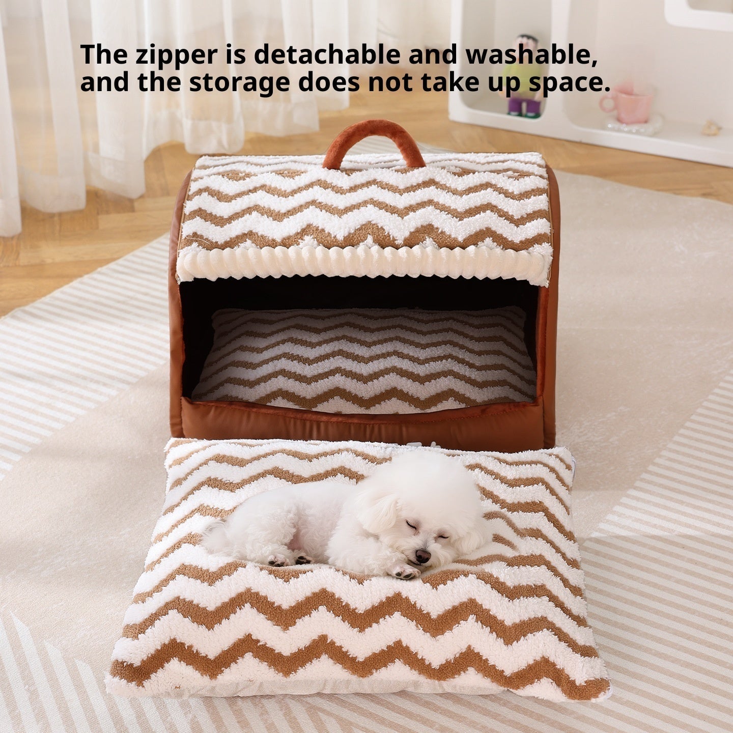 KFX-0174653 Houndstooth Semi-Enclosed Dog Kennel in Wavy Brown and Gray - Multiple Sizes Available