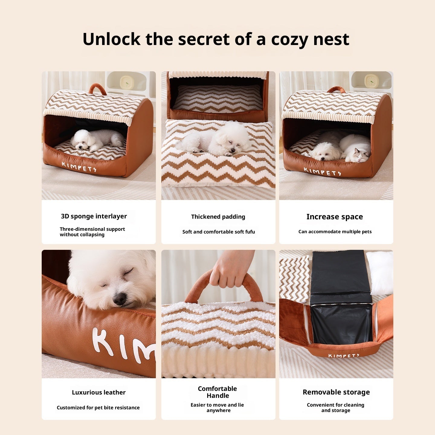 KFX-0174653 Houndstooth Semi-Enclosed Dog Kennel in Wavy Brown and Gray - Multiple Sizes Available