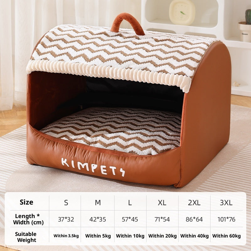 KFX-0174653 Houndstooth Semi-Enclosed Dog Kennel in Wavy Brown and Gray - Multiple Sizes Available