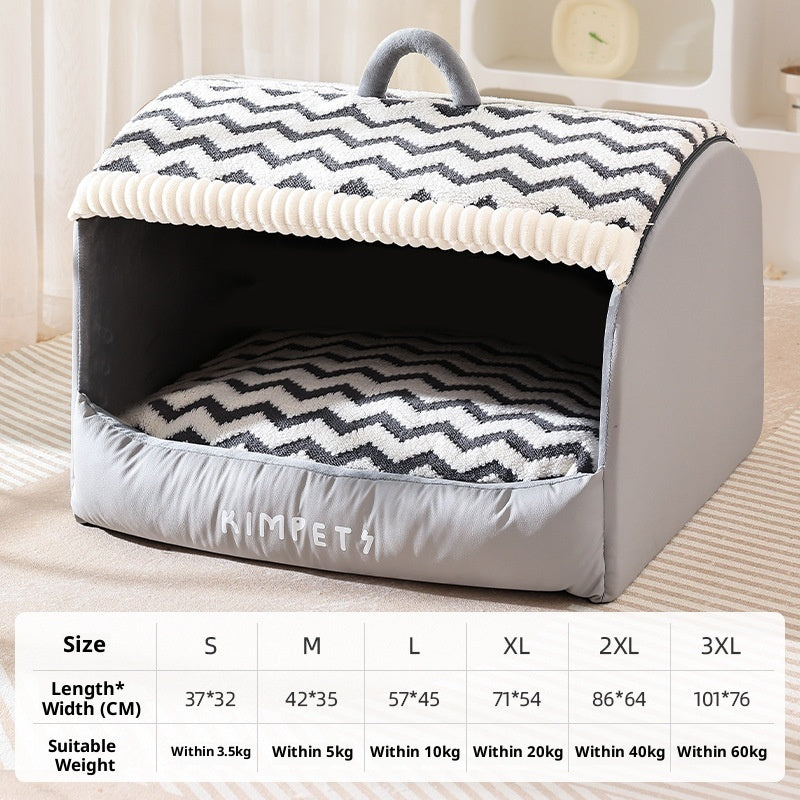 KFX-0174653 Houndstooth Semi-Enclosed Dog Kennel in Wavy Brown and Gray - Multiple Sizes Available
