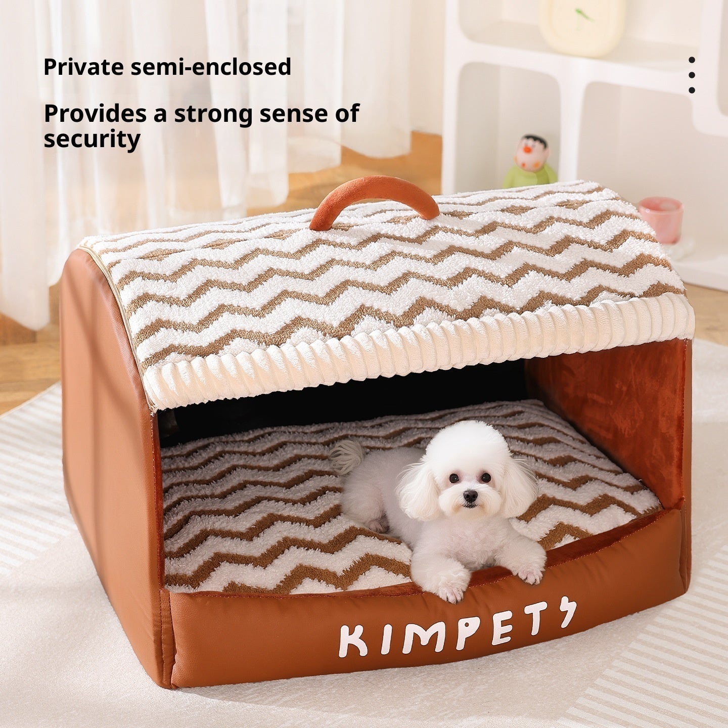 KFX-0174653 Houndstooth Semi-Enclosed Dog Kennel in Wavy Brown and Gray - Multiple Sizes Available