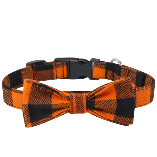 KFX-0176573 Plaid Dog Collar and Triangle Bib Set for Comfortable Pet Wear
