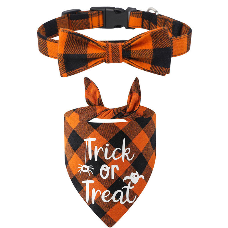 KFX-0176573 Plaid Dog Collar and Triangle Bib Set for Comfortable Pet Wear