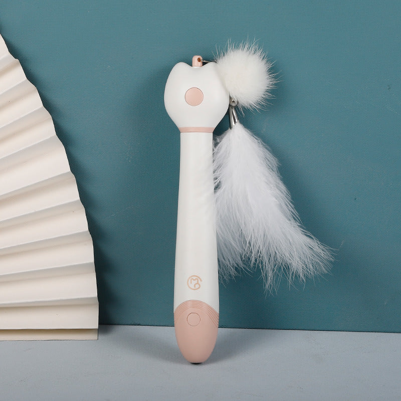 KFX-0181181 Telescopic Laser Cat Teaser Stick with Plush Feather and Ball