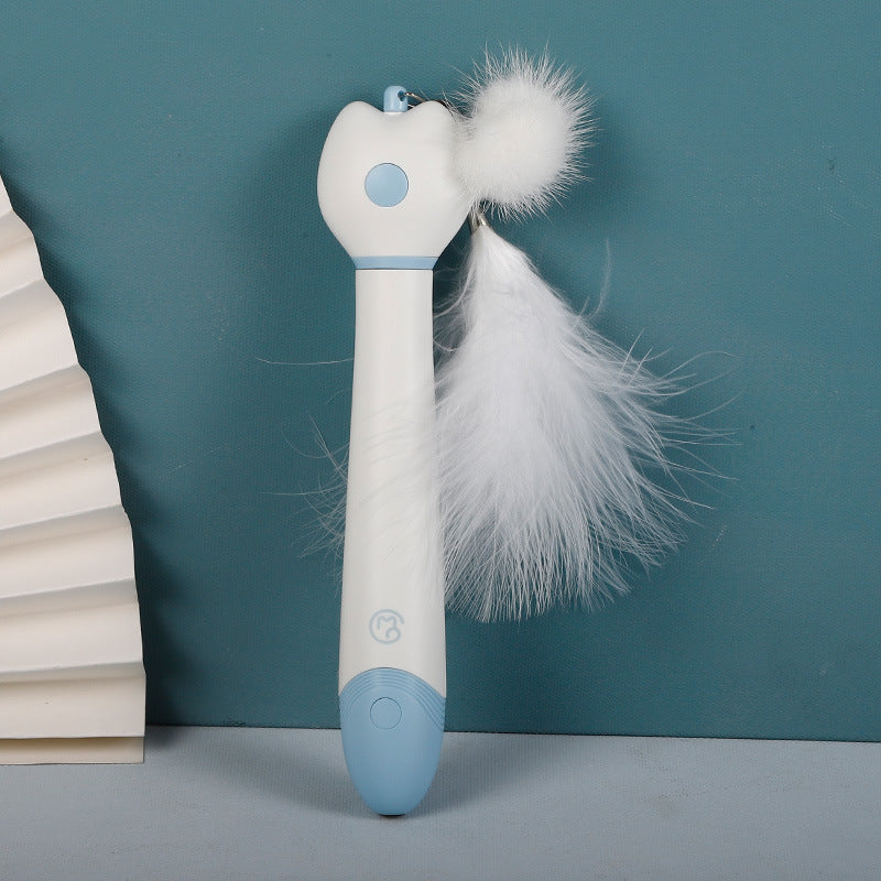 KFX-0181181 Telescopic Laser Cat Teaser Stick with Plush Feather and Ball