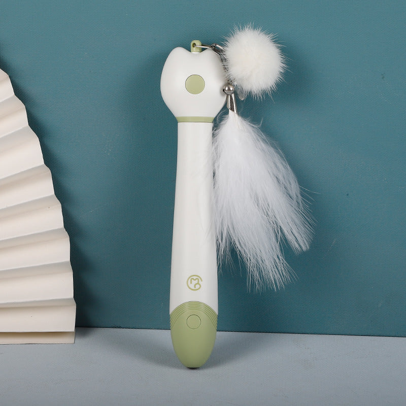KFX-0181181 Telescopic Laser Cat Teaser Stick with Plush Feather and Ball