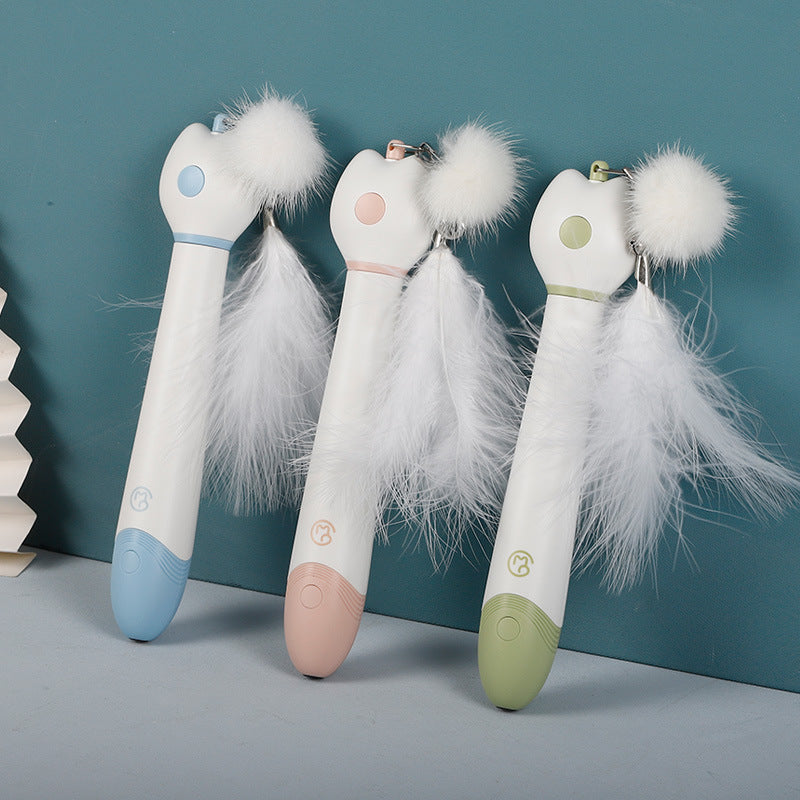 KFX-0181181 Telescopic Laser Cat Teaser Stick with Plush Feather and Ball